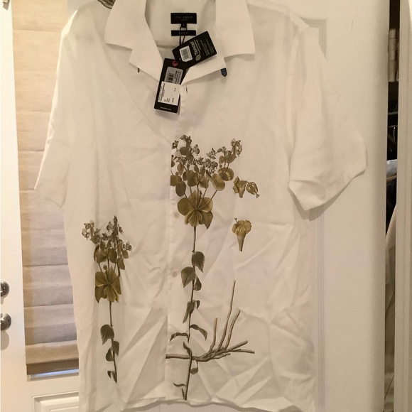 Ted Baker Other - Ted Baker White and Green Casual Button Down Shirt with Botanical Print